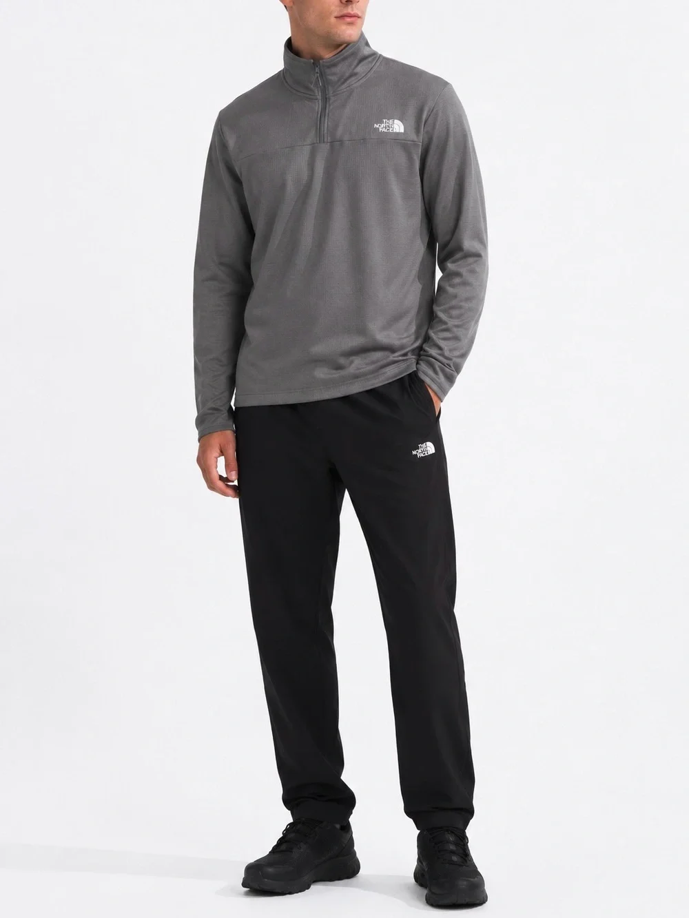 The North Face Cedar Trail Grid Fleece Quarter Zip Smoked Pearl Mens Large NWT